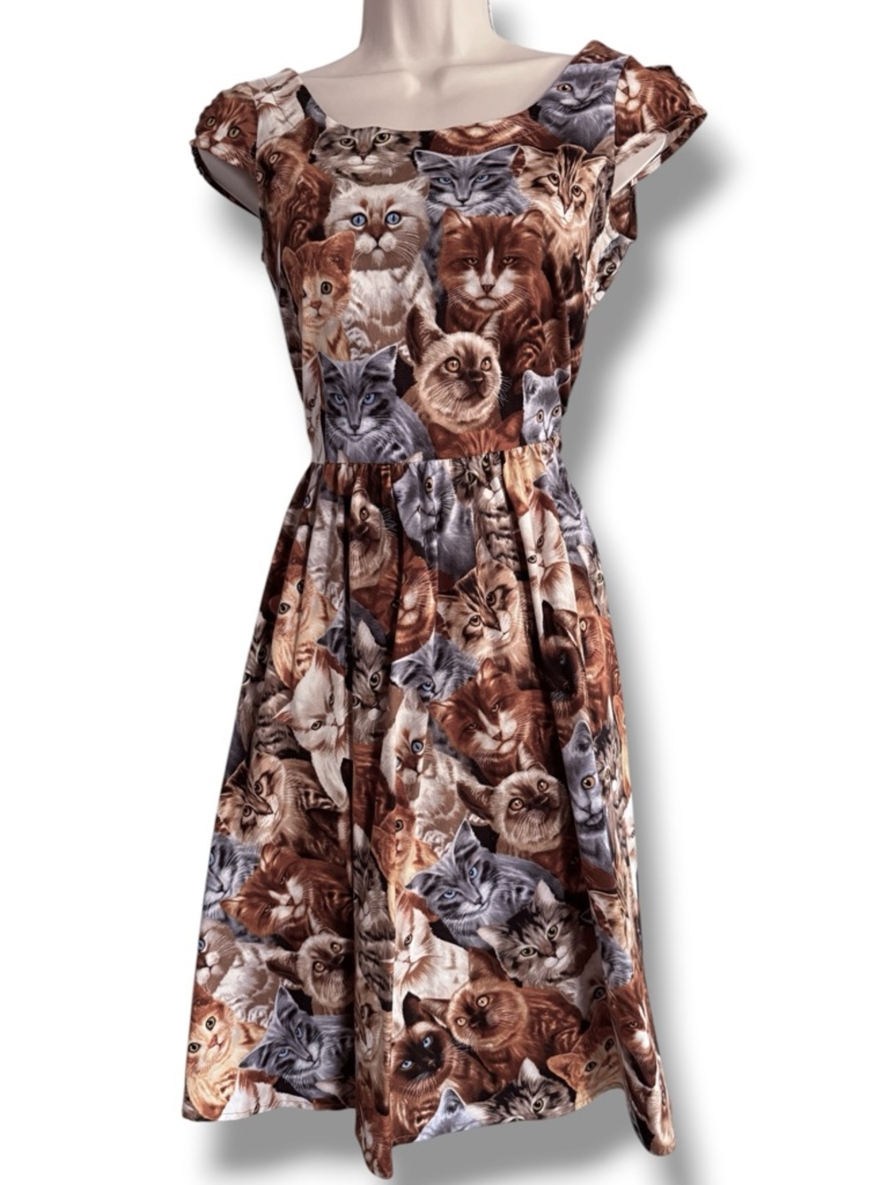 Retrolicious ModCloth Cat Kitty Swing Dress Rockabilly Cap Sleeves Size Small - Picture 2 of 10